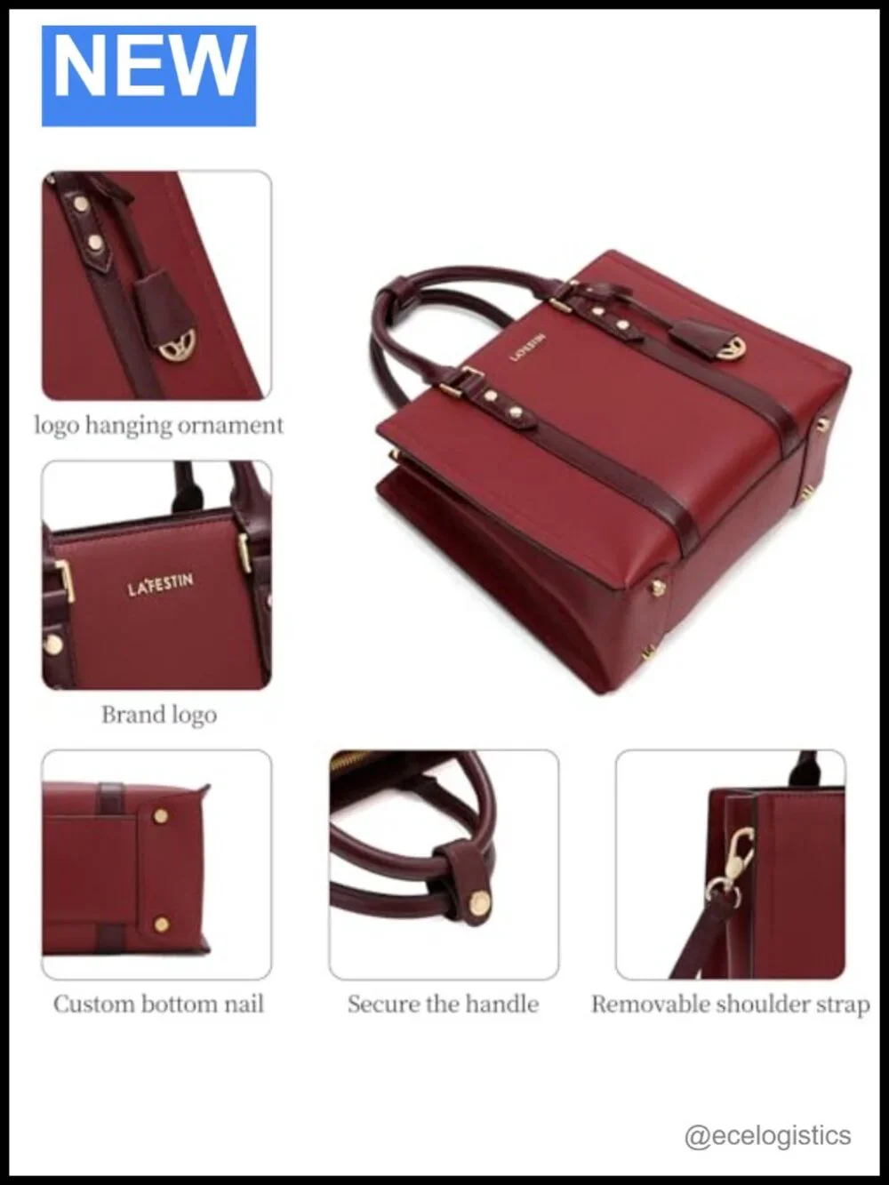 Genuine Leather Satchel Shoulder Bag with Padded Handle